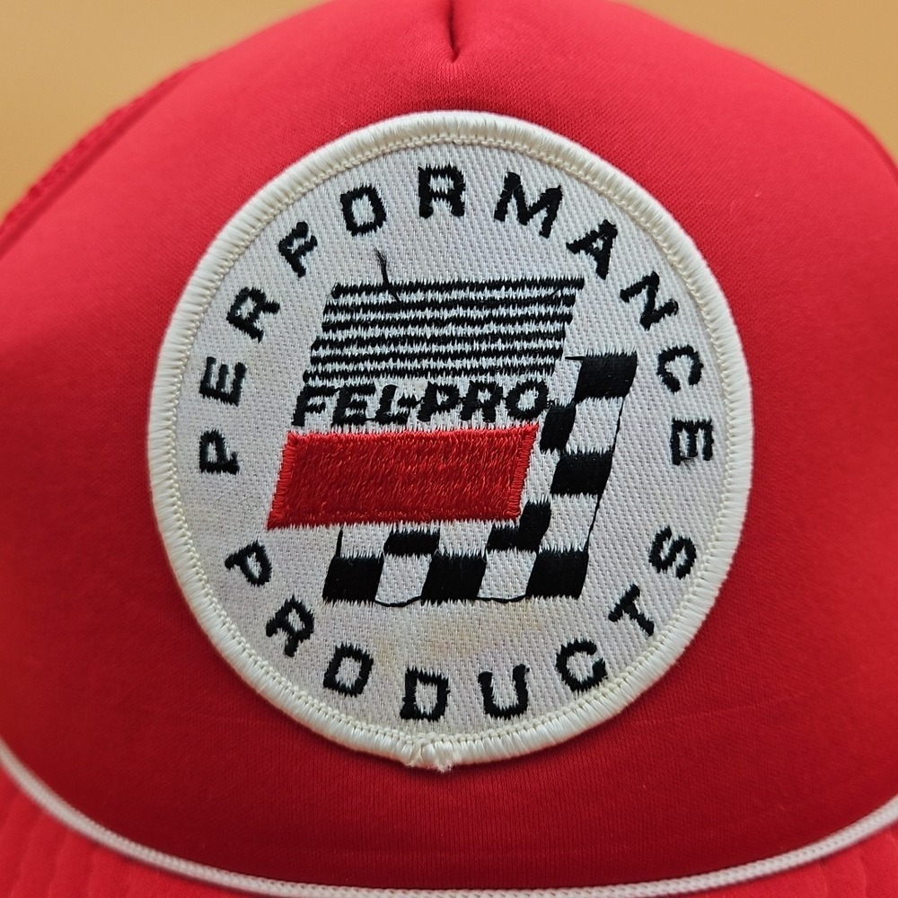 Vintage Trucker Hat Cap Performance Products Fel-Pro Red White Mesh Snapback - Picture 2 of 8